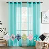 EMEMA 2er Set Sheer Voile Vorhang mit Ösen Transparente Gardine aus Voile Polyester Ösenschal Transparent Wohnzimmer Luftig Dekoschal für Schlafzimmer 140 X 245 cm (B x H) Türkis