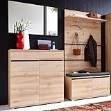 Lomadox Komplett Garderoben Set 4teilig Flurgarderobe Flurmöbel in Holzoptik Edelbuche Schuhschrank Schuhbank & Polster Wandpaneel Spiegel