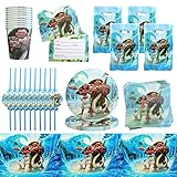 Hilloly Moana Partygeschirr Set 71 Stück Moana Kindergeburtstag Geschirr Set Geburtstag Party Supplies mit Tischdecke Geschenktüten Teller Papierbecher für Kindergeburtstage Party (10 Gäste)