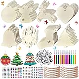 Weihnachtsbaum Deko Holz,Bemalen Holz Anhänger Tannenschmuck,224PCS Holzanhänger Christbaumschmuck Set,Ornamenten für Weihnachtsbaum,Holz Weihnachtsdeko Anhänger,Baumschmuck Basteln Weihnachten