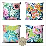 4er Set Rosa Kissenbezüge 65x65cm Aquarell Quadratische Doppelseitig HD Druck Sofakissen,Sommer Outdoor Wasserdichter Leinen Kissenbezug für Couch Sofa Schlafzimmer Auto Dekor Kissenbezug OW-7070