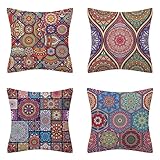 Outdoor Kissen Wasserdichter Kissenbezug 35x35 cm Kissenbezüge 4er Set Leinen Dekorativ Kissenhüllen Quadratische Kopfkissenbezug Sofa Kissen Zierkissen Pillow Cover Garten Deko Böhmisches Mandala B20