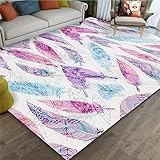 Kunsen Teppich Schlafzimmer Federmuster ist einfach und modisch Teppich flauschig Mehrfarbig Teppich Wohnzimmer Schalldicht160x200CM