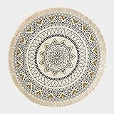 Homescapes runder Teppich, schwarz-Gold Gemustert, 145 cm großer Mandala-Teppich mit Fransen aus 100% Baumwolle, stylischer Boho-Teppich fürs Wohnzimmer oder Schlafzimmer mit geometrischem Muster