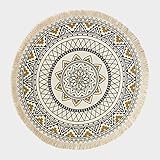 Homescapes runder Teppich, schwarz-Gold Gemustert, 145 cm großer Mandala-Teppich mit Fransen aus 100% Baumwolle, stylischer Boho-Teppich fürs Wohnzimmer oder Schlafzimmer mit geometrischem Muster