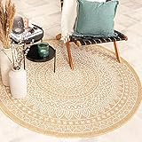 FRAAI | Home & Living In- & Outdoor Teppich Rund - Summer Azteca Gelb - Ø 100cm - Wetterfest Outdoorteppich - Polypropylen - Flachgewebe - Balkon, Garten, Terrasse - Carpet