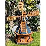 DARLUX dekorative Garten-Windmühle aus Holz kugelgelagert Braun Größen (Blau XXL)