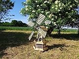 Stabile Holz-Windmühle,WETTERFEST, Gartenwindmühle 100 cm, zweistöckig MIT 2 BALKONEN,WETTERFEST, Garten windmühlen, ohne/mit Solar, WMH100du-OS 1 m groß Dunkelbraun braun
