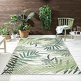VIMODA In- und Outdoor Flachgewebe Terrassen & Balkon Küche Teppich Palmen Design Grün, Maße:140x200 cm
