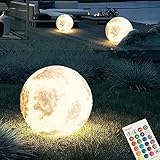 Eurohandisplay YQ600-A Mond LED Gartenleuchte Außenlampe Kugellampe mit Stromkabel 3 M Leuchtkugel 60cm Farbwechsel Fernbedienung RGB Dimmbar Fassung E27 inkl Leuchtmittel IP55