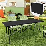 ML-Design Campingtisch klappbar Schwarz 180x74 cm Kunststoff, Klapptisch mit Tragegriff, Falttisch für Garten Terrasse Balkon, Gartentisch 6 Personen, Buffettisch Partytisch Koffertisch Flohmarkttisch