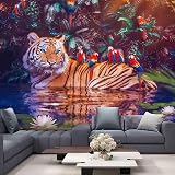 Tiger und Mädchen Wandteppich Mandala Hippie Makramee Wandbehang Boho Decor Hexerei Wandteppich K4 200x150cm