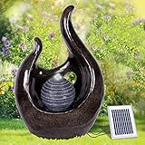 Solar Gartenbrunnen Brunnen Solarbrunnen Zierbrunnen Wasserfall Gartenleuchte Teichpumpe für Terrasse, Balkon (Solar-Brunnen LIEBES-Flamme mit Li-Ion-Akku/LED-Licht)