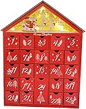 Traditioneller roter Adventskalender aus Holz mit Schubladen 24 Tage