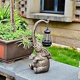 SUAVER Elefanten Deko mit Solar Laterne Gartenfiguren Deko LED Solar Gartenleuchten Solarlampen wasserdichte Outdoor Tischleuchte Solarleuchten für Balkon Garten Deko (Retro)