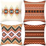 Outdoor Kissen Wasserdichter Kissenbezug 70x70 cm Kissenbezüge 4er Set Leinen Dekorativ Kissenhüllen Quadratische Kopfkissenbezug Sofa Kissen Zierkissen Pillow Cover Garten Deko Bohemian Stil B26