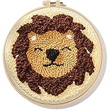 Hohe Qualität Punch Nadelstarter Kits, Stickerei Tuch mit niedlichen Cartoon Tier Lion Beige Braun Muster, Werkzeuge Kit for Anfänger Cartoon Teppich Haken Anfänger Kit mit einem Stickstift 7.8x7,8 Zo