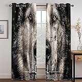 Yayun Art Wilder Wolf, der Sie anstarrt, Tier-Fenstervorhänge, Wohnzimmer, Schlafzimmer, Kinderzimmer, Moderne Heimdekoration, 2 x 80 x 160 cm/(B x L), extra Lange Vorhänge