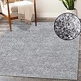 payé Teppich Wohnzimmer Hochflor Shaggy - 120x170cm - Grau Einfarbig Uni Flauschig Modern Boho Deko Teppiche Weich Schlafzimmer