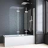 WOWINNE Duschwand für Badewanne 140x140 cm Faltbar 3-teilig Duschwand 6mm ESG NANO Glas Badewannenaufsatz Duschabtrennung