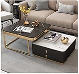 BDDIE Quadratischer Couchtisch Nesting Side 2er Set Beistelltisch Schreibtisch Herzstück Cocktailtisch mit Schublade Schieferplatte für Wohnzimmer Schlafzimmer Moderner einfacher Nachttisch Metall