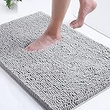 Smiry Weiche Chenille Badematte für Badezimmerboden, rutschfeste Badezimmermatte saugfähiger Badezimmerteppich, 50 x 80 cm, Grau