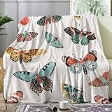 Schmetterling Kuscheldecke 180x200 cm Drucken Decke - Buntes Insekt Flanell Fleecedecke - Warme Weich Flauschig Flanelldecke als Wohndecke Couchdecke für Bett/Sofa
