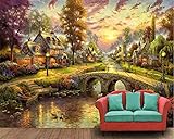 Handgemalte Waldhütten-Nachtszenen-Ölgemälde Fernsehwand-Moderne Wandgemälde-Wohnzimmer-Große Anstrichausgangsdekoration 450X300Cm
