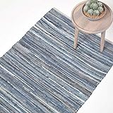 Homescapes Teppich/Bettvorleger aus recyceltem Jeansstoff/Denim, 90 x 150 cm, Jeansteppich, blau