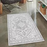 CARPETIA Entspannender Orientteppich Läufer Ornament Verzierungen Antirutsch Gang Flur Schlafzimmer gemütlich grau, 80 x 150 cm