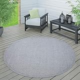 Paco Home In- & Outdoor Teppich, Terrasse u. Balkon, Wetterfest Einfarbig Mit Struktur, Grösse:160 cm Rund, Farbe:Grau