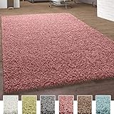 Paco Home Shaggy Teppich Hochflor Langflor Teppiche Hochwertig Pastell Uni Versch. Farben, Grösse:200x280 cm, Farbe:Pink