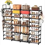 Schuhregal DIY Schuhablagen Aus Metall, 9 Ebenen Schuhaufbewahrung,60-70 Paar Schuhe Aufbewahrung,Standregal Schuhschrank Mit Haken Für Eingang, Ankleidezimmer Und Flur