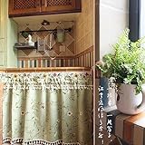 LNGFSH Scheibengardine Küche Handgefertigte mit Kurzstore Gardinen mit Quasten für Küche Cafe Zimmer Fensterdeko,1 Stück grün