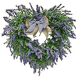 DonDown Türkranz Frühling Simulations Lavendel Blumenkranz Deko Herzform Valentinstag Kranz Deko Türkranz Ganzjährig Personalisiert Willkommenskranz Haustür Deko Girlande (Grün, 42cm)