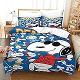 DTREEL Snoopy Bettbezug, 3-teilig, 3D-Filmmuster, Bettwäsche-Set Für Kinder, Jungen, Mädchen, Anime-Charaktere, Bedruckter Bettdeckenbezug, Tagesdecke, Schlafzimmerkollektion, Double（200x200cm）