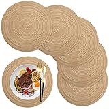 maifey Tischset/Platzset,Rund gewebte Tischsets,Rund Baumwolle Platzsets Abwaschbar,6 Stück, 36cm, für Küche Speisetisch, Party Dekor(Kaffeefarbe)