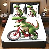 Bettlaken 200 * 220 cm spannbettlaken boxspringbett Baumwolle Karikatur Dinosaurier Rotes Fahrrad Volle Größe für Kinder Jungen Teenager Jugendzimmer weiche Mikrofaser-Spannbettlaken