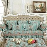 Heimtextilien-Dekoration, luxuriöser Jacquard-Sofabezug mit Rüschen und Spitzenrand, V-Ausschnitt, floraler Damast, rutschfeste Sofaüberzüge, weicher Chenille-Sofa-Schonbezug (blau, 76,2 x 119,9 cm)