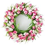 LAPooh KüNstlicher Kranz Simulation Rosa Tulpe Kranz for Front Tür Künstliche Kranz Hochzeit Dekoration Frühling Kranz Dekor for Tür Garten Kranz Aus (Color : D)