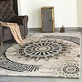 VIMODA Teppich Wohnzimmer Klassisch Kurzflor Orient Design Vintage Mandala Muster Dunkelbraun Braun Beige, Maße:160 x 230 cm