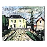 Bernard Buffet berühmtes Wandkunstgemälde. Reproduktionsdruck auf Leinwand: Das gelbe Haus. Giclée-Leinwanddrucke und Poster, Leinwanddruck für Wohnzimmer, 30 x 36 cm, gerahmt