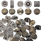 Metall Knöpfe 80 Stücke Antik Silber und Bronze Farbe zum Nähen DIY Basteln Nähen Dekorationen, Gemischt Vintage Stile Blume Runde Knöpfe