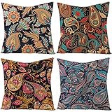 Kissenhülle 40X40 4Er Set Winter, Kissen Sofa Deko Leinen Kissenbezüge Paisley-Muster Schwarz Braun für Stuhl Wohnzimmer Schlafzimmer