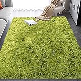 FZCBY Moderne Langflor Teppich, rutschfest Wohnzimmer Teppiche, Flauschiger Weicher Schlafzimmer Teppich, Für-Shaggy Kinderteppiche, Grün, 120x160 cm