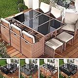 BRAST Gartenmöbel Set Camouflage Deluxe | 8-12 Personen viele Modelle & Farben | incl. Kissen & Abdeckung | Outdoor Loungemöbel Sitzgruppe Essgruppe Garnitur | 11tlg Braun/Cappuccino