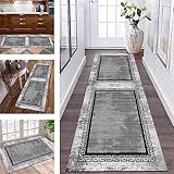 Läufer Teppich Lang Flur rutschfest Teppichmatten Küchenläufer 120X120CM Grau Schwarz Korridor Teppichläufer Flurläufer Waschbar Meterware Küchen Teppich Anpassbar Wohnzimmer Schlafzimmer Esszimmer