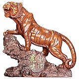 JTBDWOSK Dekofigur Tiger Statue Mit Chinesische Gravur- Tiger Auf Steine- Harz Feng Shui Dekoration Moderne Skulptur Für Büro, Schreibtsich,Braun