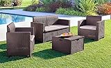 Dmora Lounge, Gartenmöbel-Set mit Kissen, für den Innen-und Außenbereich, Rattanoptik, 100% Made in Italy, Braun