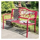 SONLED Gartenbank Outdoor Veranda Bank Outdoor Loveseat 127 cm Terrasse Park Gartenbank Outdoor Metallbank, Veranda Stuhl mit Armlehnen und Rückenlehne Gusseisen Stahlrahmen Stuhl (Farbe: Rosenrot,
